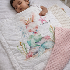 Muslin and Mink Plush Baby Blanket | Cute Blankets for 0 to 2 Yrs | Reversible with Plush Minky Dot Fabric - Mermaid