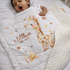 Muslin and Mink Plush Baby Blanket | Cute Blankets for 0 to 2 Yrs | Reversible with Plush Minky Dot Fabric - Giraffe
