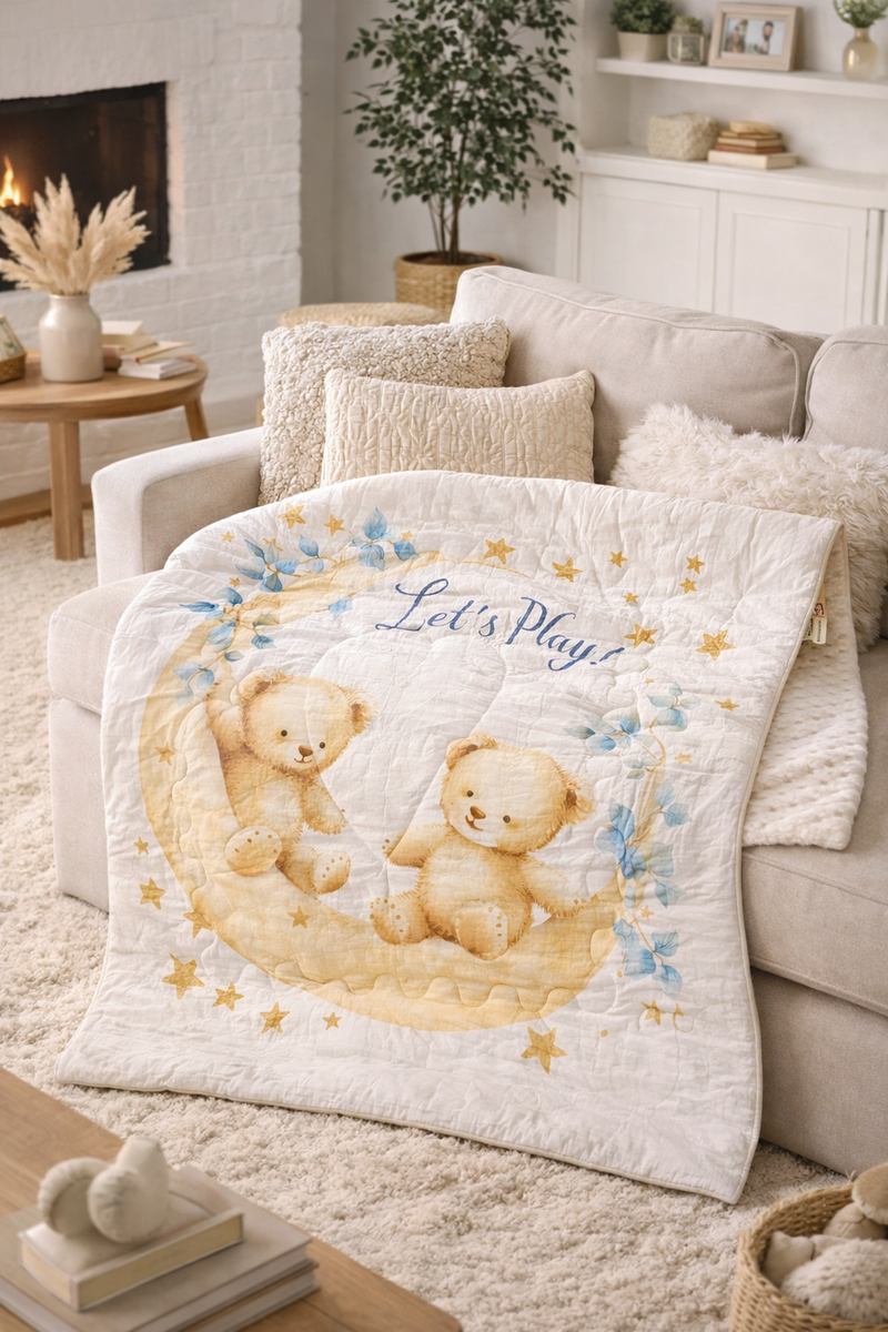 Muslin and Mink Plush Baby Blanket | Cute Blankets for 0 to 2 Yrs | Reversible with Plush Minky Dot Fabric - Lets Play