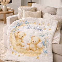 Muslin and Mink Plush Baby Blanket | Cute Blankets for 0 to 2 Yrs | Reversible with Plush Minky Dot Fabric - Lets Play