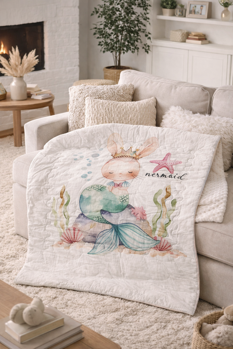 Muslin and Mink Plush Baby Blanket | Cute Blankets for 0 to 2 Yrs | Reversible with Plush Minky Dot Fabric - Mermaid