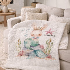 Muslin and Mink Plush Baby Blanket | Cute Blankets for 0 to 2 Yrs | Reversible with Plush Minky Dot Fabric - Mermaid