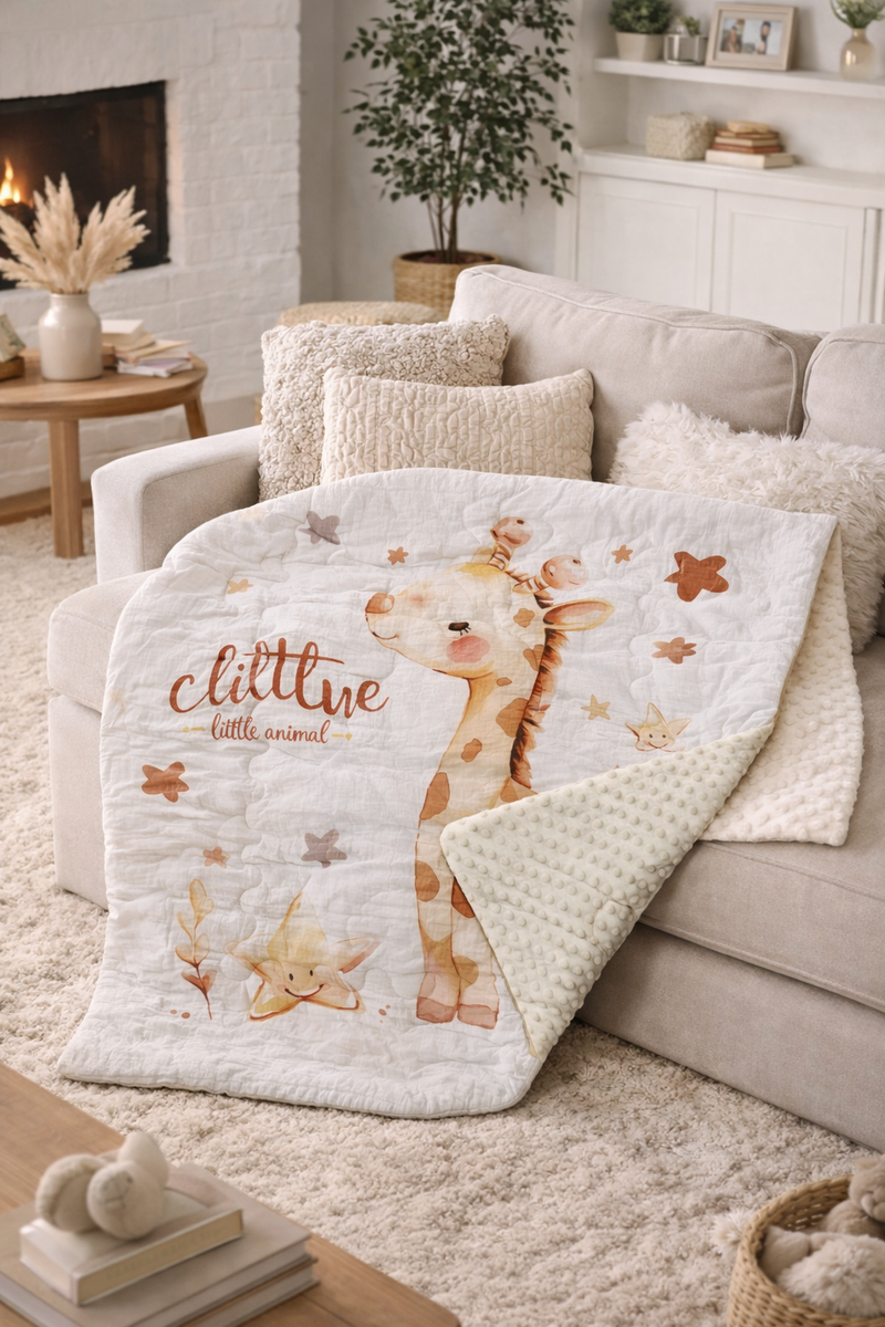 Muslin and Mink Plush Baby Blanket | Cute Blankets for 0 to 2 Yrs | Reversible with Plush Minky Dot Fabric - Giraffe