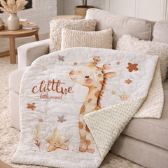 Muslin and Mink Plush Baby Blanket | Cute Blankets for 0 to 2 Yrs | Reversible with Plush Minky Dot Fabric - Giraffe