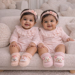 Beautiful Pink- Set of 2 100% Cotton Baby Booties Socks for 0 to 12 Months