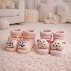 Beautiful Pink- Set of 2 100% Cotton Baby Booties Socks for 0 to 12 Months