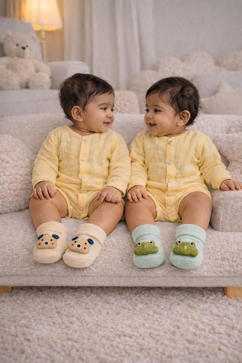 Dog Frog- Set of 2 100% Cotton Baby Booties Socks for 0 to 12 Months
