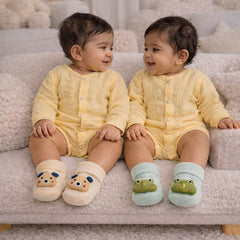 Dog Frog- Set of 2 100% Cotton Baby Booties Socks for 0 to 12 Months