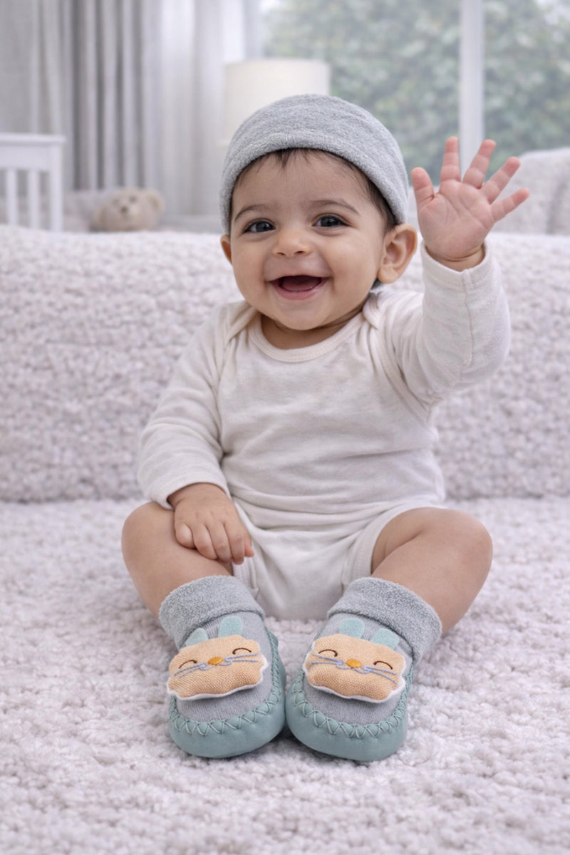 Teal Bunny- Baby Sock Shoes for Infants Babies - 6 to 18 Months