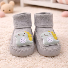Grey Dino- Baby Sock Shoes for Infants Babies - 6 to 18 Months