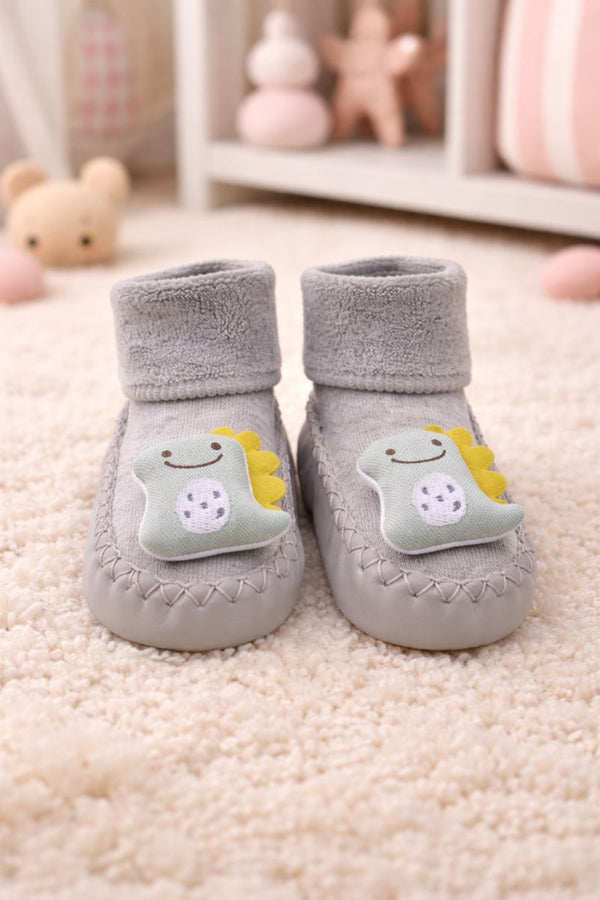 Grey Dino- Baby Sock Shoes for Infants Babies - 6 to 18 Months