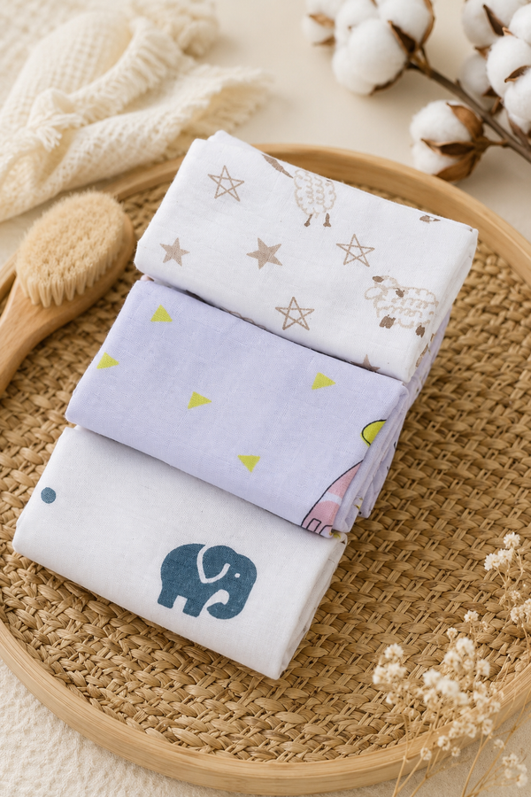 Pack of 3 Baby face Towels - Double Layer Soft Cotton Checkered Muslin