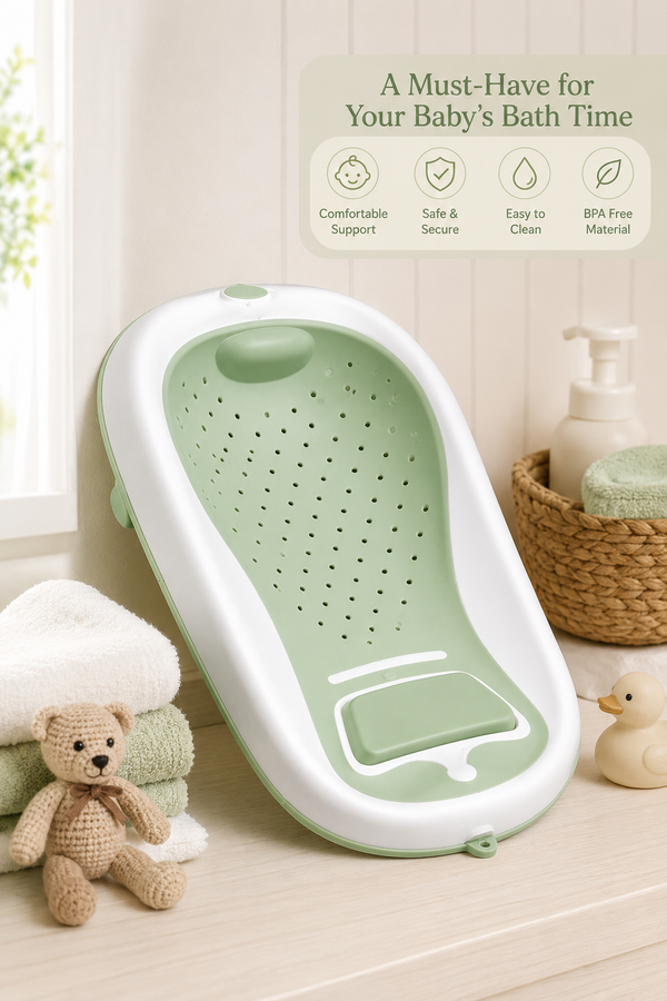 Green Bathtub - Foldale on Stand With Silcone Cradle