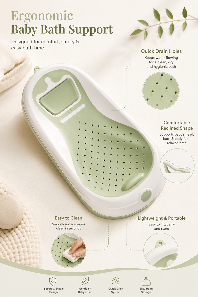 Green Bathtub - Foldale on Stand With Silcone Cradle