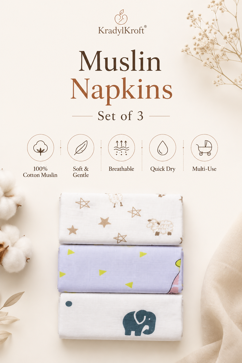 Pack of 3 Baby face Towels - Double Layer Soft Cotton Checkered Muslin