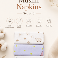 Pack of 3 Baby face Towels - Double Layer Soft Cotton Checkered Muslin