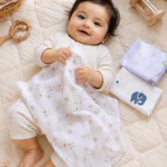 Pack of 3 Baby face Towels - Double Layer Soft Cotton Checkered Muslin