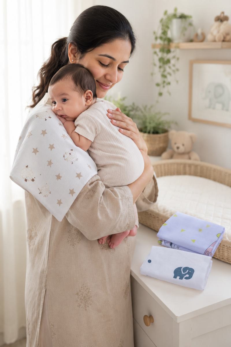 Pack of 3 Baby face Towels - Double Layer Soft Cotton Checkered Muslin