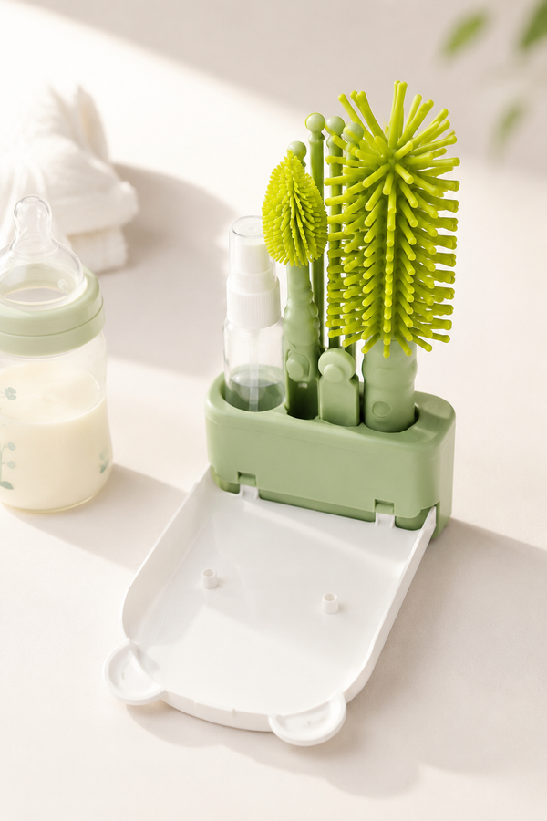 Silicone Portable Bottle Brush with Teat Brush Set with Case