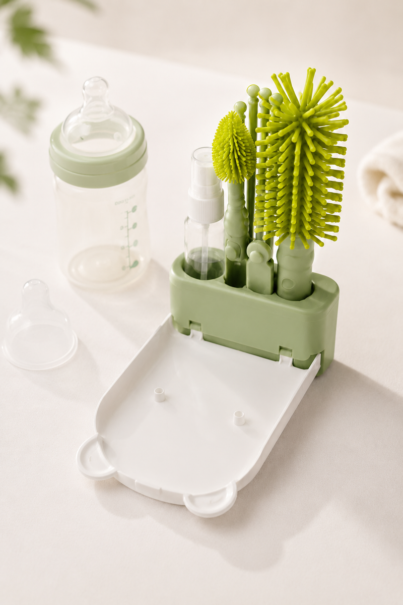 Silicone Portable Bottle Brush with Teat Brush Set with Case