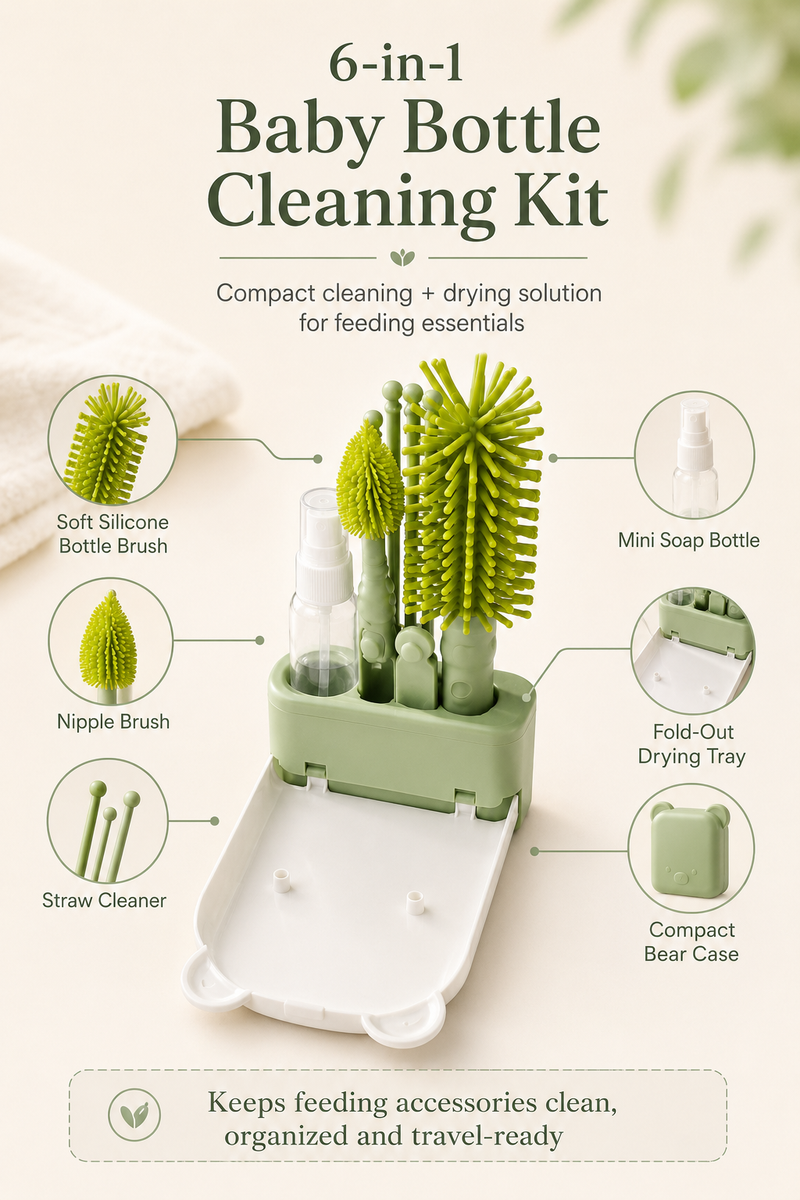 Silicone Portable Bottle Brush with Teat Brush Set with Case