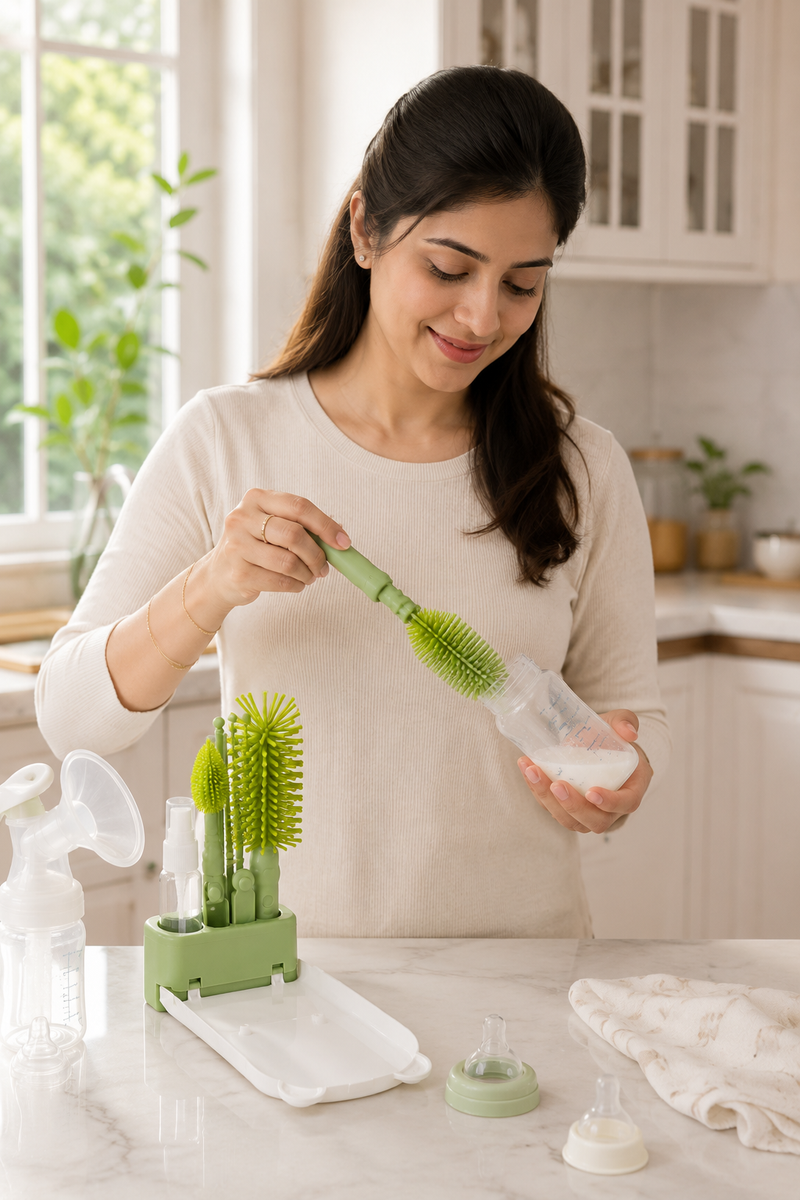 Silicone Portable Bottle Brush with Teat Brush Set with Case