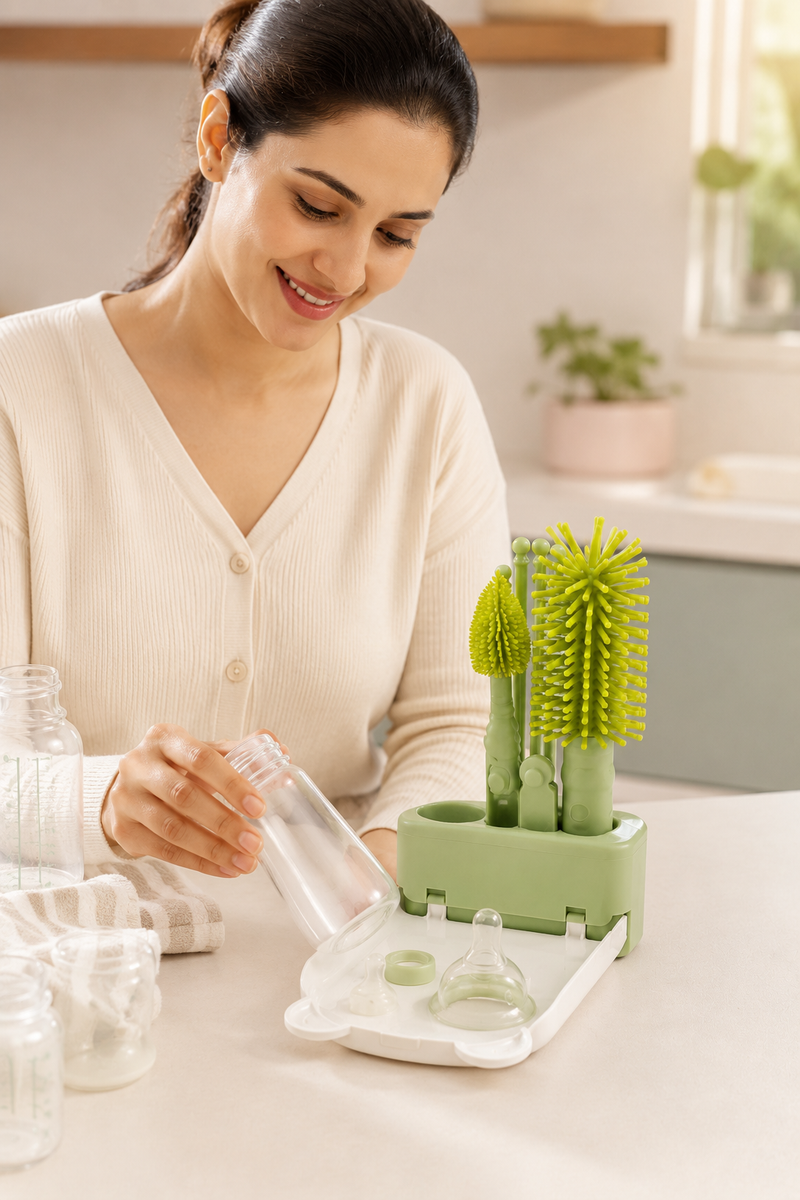 Silicone Portable Bottle Brush with Teat Brush Set with Case