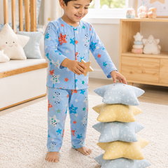 Blue Smiley Star - 60s Count Premium 100% Cotton Poplin | Soft Unisex Set for Kids