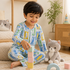 Cool Cat - Muslin Slub 100% Cotton | Soft Unisex Set for Kids