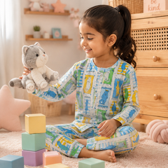 Cool Cat - Muslin Slub 100% Cotton | Soft Unisex Set for Kids