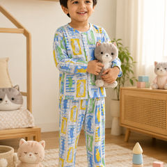 Cool Cat - Muslin Slub 100% Cotton | Soft Unisex Set for Kids