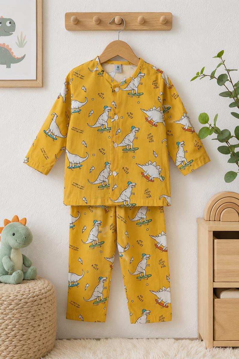 Yellow Dinos - 60s Count Premium 100% Cotton Poplin | Soft Unisex Set for Kids