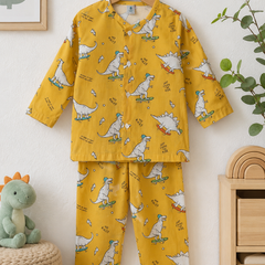 Yellow Dinos - 60s Count Premium 100% Cotton Poplin | Soft Unisex Set for Kids