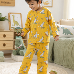 Yellow Dinos - 60s Count Premium 100% Cotton Poplin | Soft Unisex Set for Kids