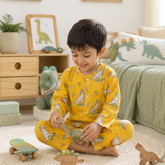 Yellow Dinos - 60s Count Premium 100% Cotton Poplin | Soft Unisex Set for Kids