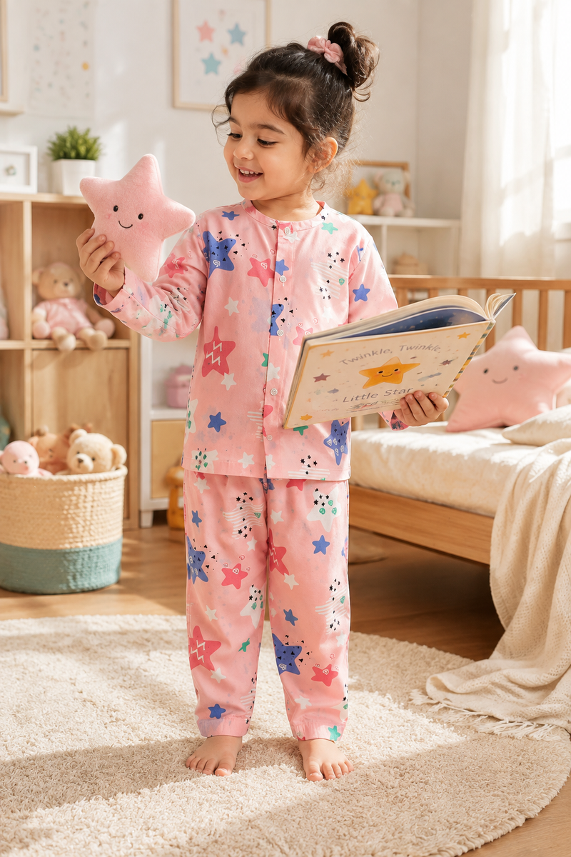 Pink Smiley Star - 60s Count Premium 100% Cotton Poplin | Soft Unisex Set for Kids