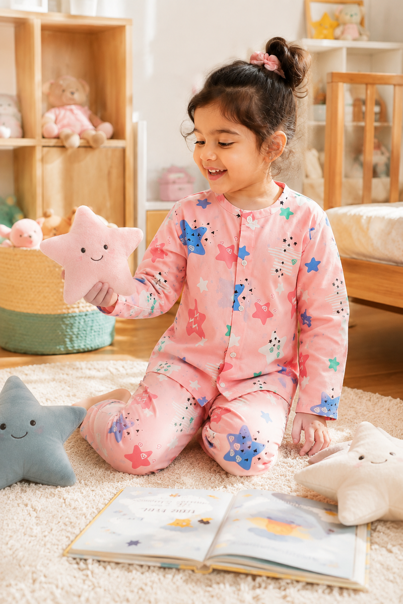 Pink Smiley Star - 60s Count Premium 100% Cotton Poplin | Soft Unisex Set for Kids