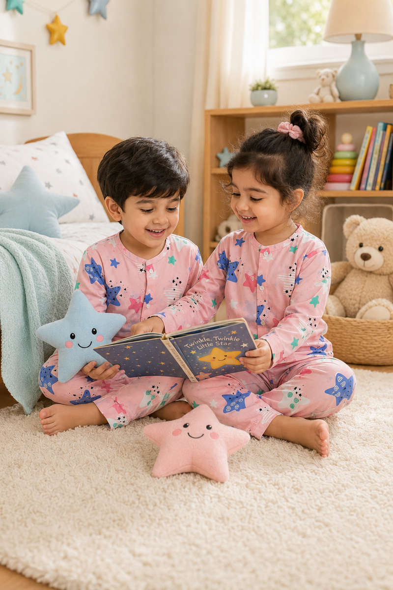 Pink Smiley Star - 60s Count Premium 100% Cotton Poplin | Soft Unisex Set for Kids