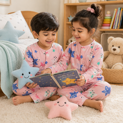 Pink Smiley Star - 60s Count Premium 100% Cotton Poplin | Soft Unisex Set for Kids