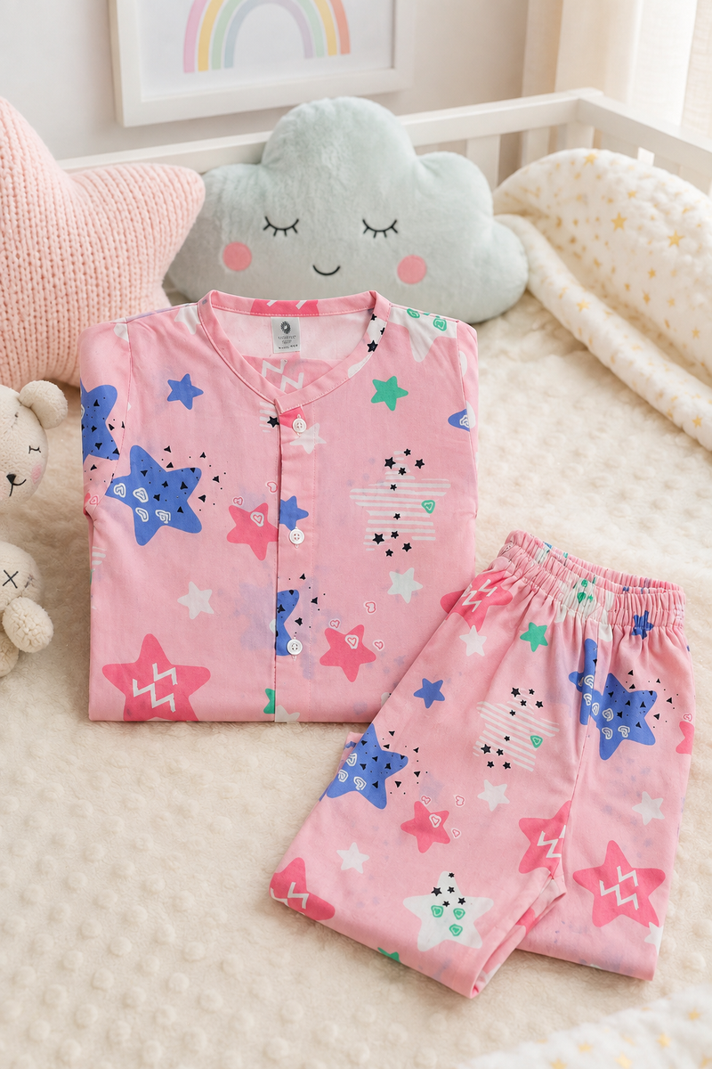Pink Smiley Star - 60s Count Premium 100% Cotton Poplin | Soft Unisex Set for Kids