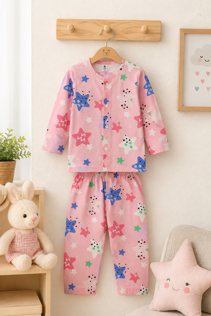 Pink Smiley Star - 60s Count Premium 100% Cotton Poplin | Soft Unisex Set for Kids