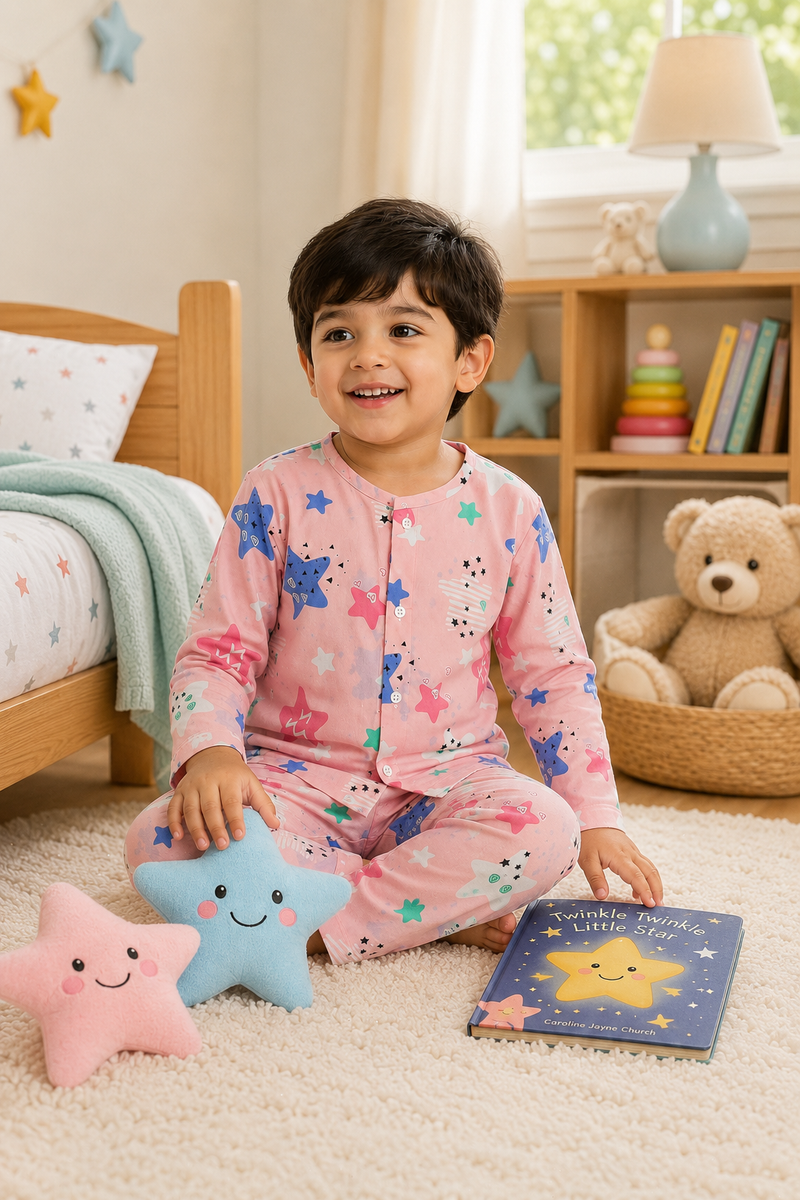Pink Smiley Star - 60s Count Premium 100% Cotton Poplin | Soft Unisex Set for Kids