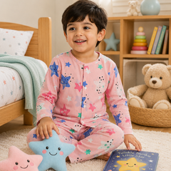 Pink Smiley Star - 60s Count Premium 100% Cotton Poplin | Soft Unisex Set for Kids