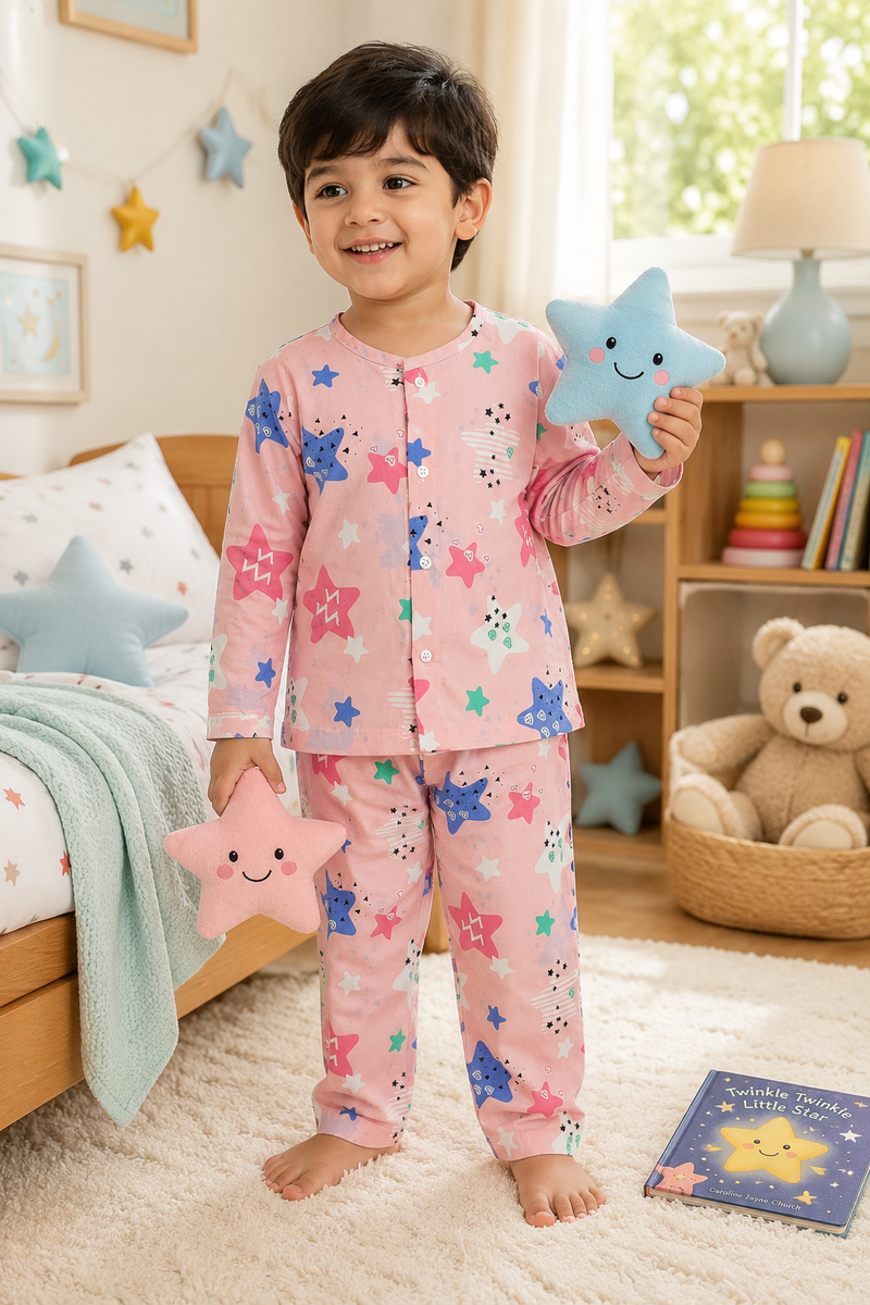 Pink Smiley Star - 60s Count Premium 100% Cotton Poplin | Soft Unisex Set for Kids