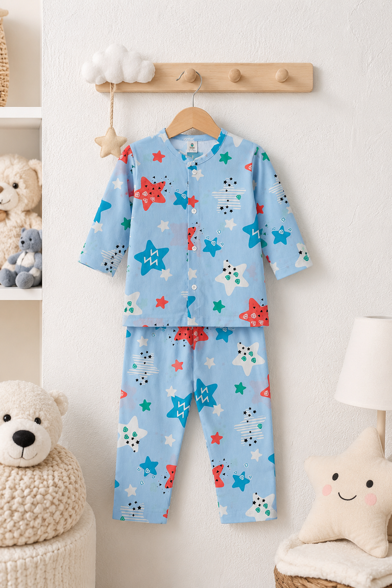 Blue Smiley Star - 60s Count Premium 100% Cotton Poplin | Soft Unisex Set for Kids