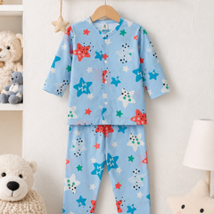 Blue Smiley Star - 60s Count Premium 100% Cotton Poplin | Soft Unisex Set for Kids