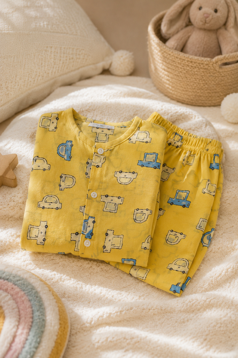 Yellow Car Hop - 60s Count Premium 100% Cotton Poplin | Soft Unisex Set for Kids