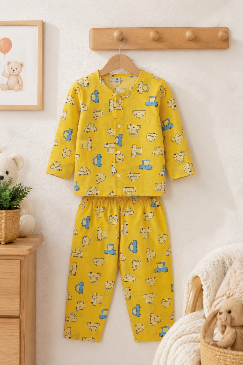 Yellow Car Hop - 60s Count Premium 100% Cotton Poplin | Soft Unisex Set for Kids