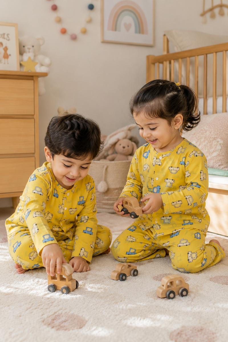 Yellow Car Hop - 60s Count Premium 100% Cotton Poplin | Soft Unisex Set for Kids