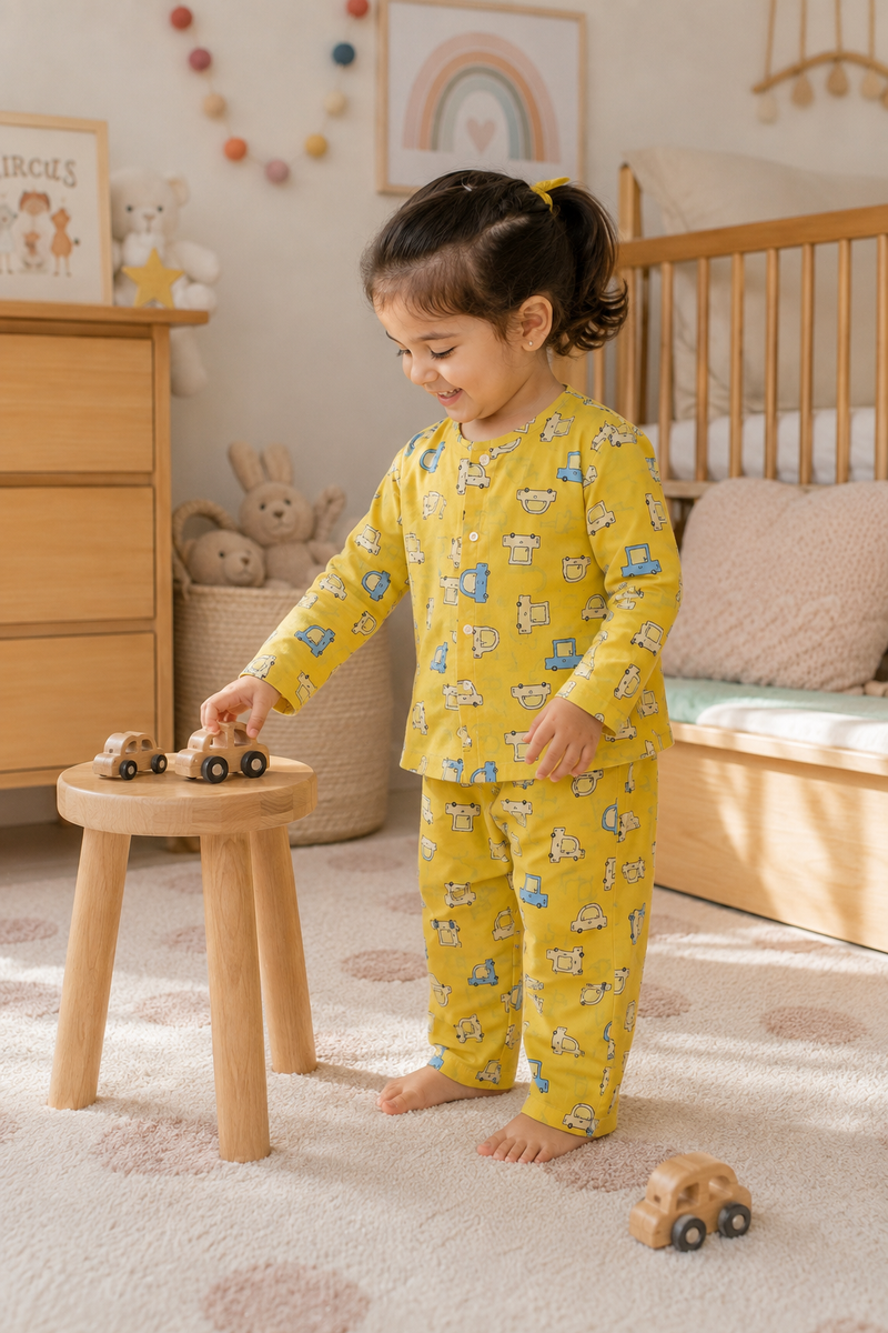 Yellow Car Hop - 60s Count Premium 100% Cotton Poplin | Soft Unisex Set for Kids